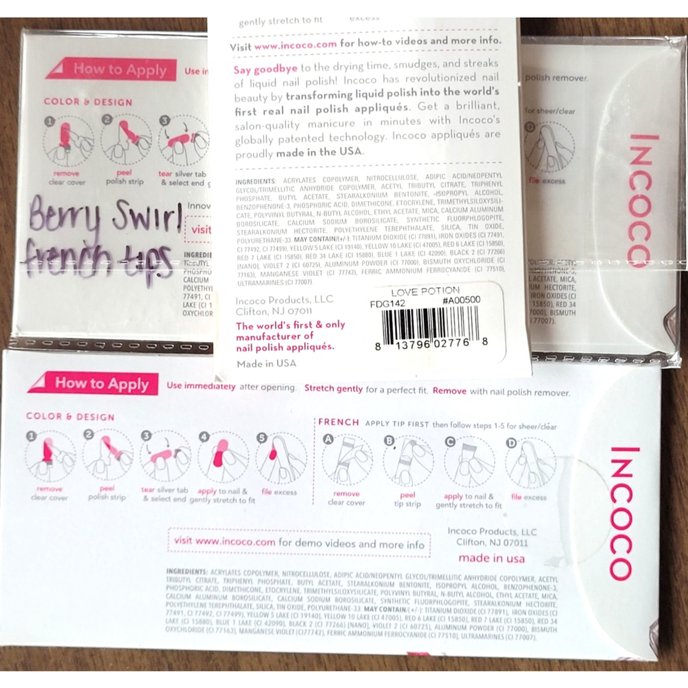 3 Brand New Incoco Real Nail Polish Strips Pink Glitter Swirl Geometric - Picture 3 of 3